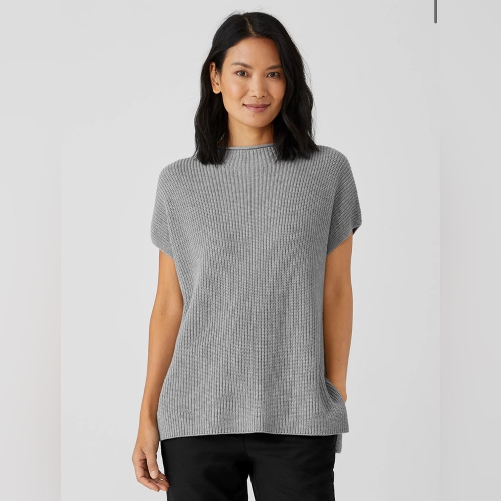 Like New! Eileen Fisher Peruvian Organic Cotton Blend Funnel Neck Top